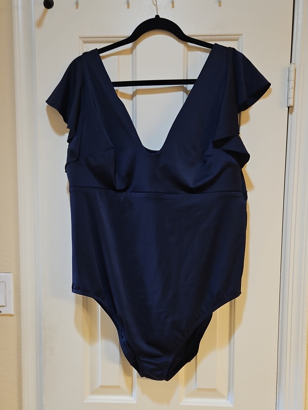 Lane Bryant Navy Deep V Ruffle One-Piece Swimsuit